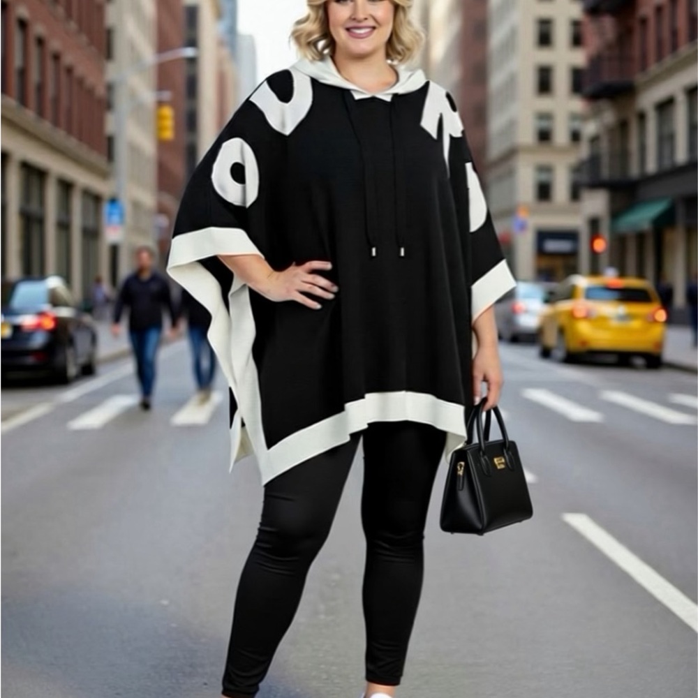 Michael Kors Black and White Women's Sweater/Poncho Hoodie